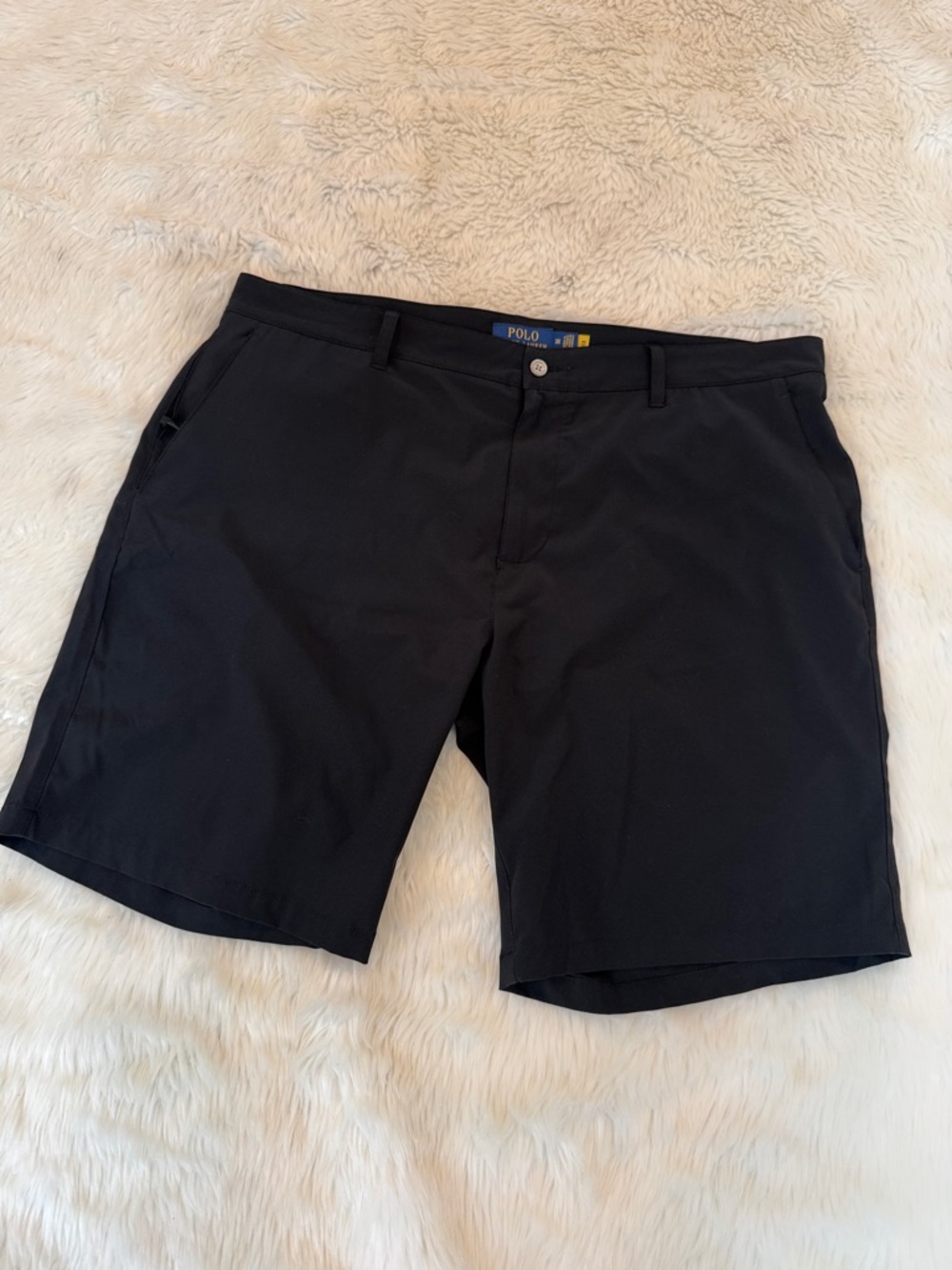 Polo by Ralph Lauren Black Flat Front Performance Shorts Size 38 Chino Golf Lux